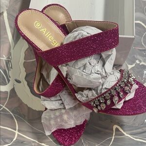 New! Allegra K Fuchsia Glitter Heels with Rhinestone Detail